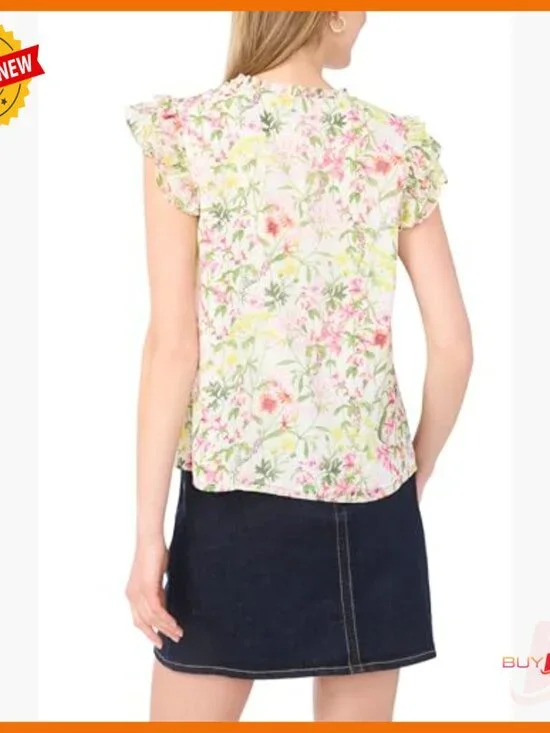 Flutter Sleeve Split Neck Blouse Fully Lined Regular Fit Polyester - Picture 3 of 4